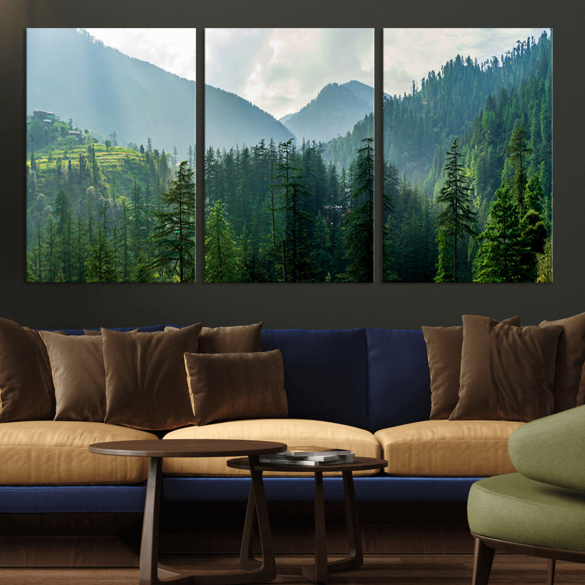 Misty Forest Mountain Wall Art Canvas Print – Framed Serene