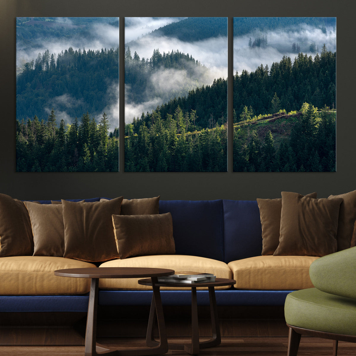Misty Forest Wall Art Canvas Print – Pine Hills Foggy Trees