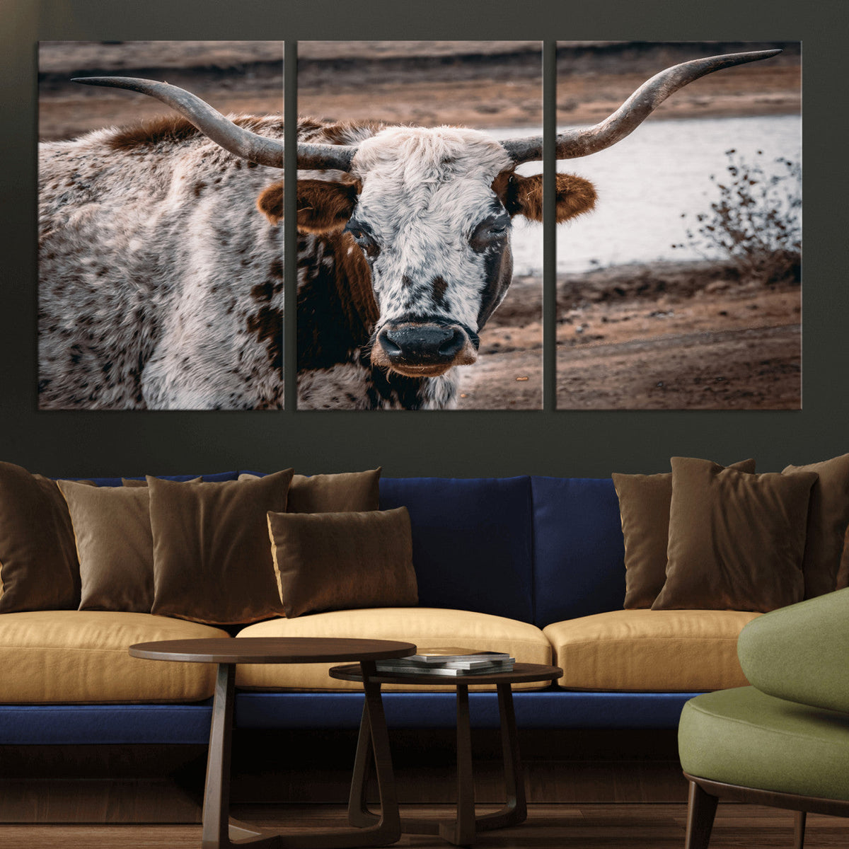 Texas Longhorn Wall Art Canvas Print – Framed Spotted Bull