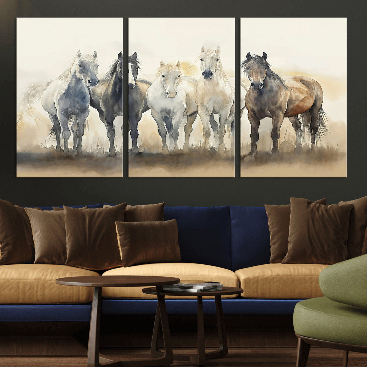 Wild Horses Wall Art Canvas Print, Framed Running Horses Art