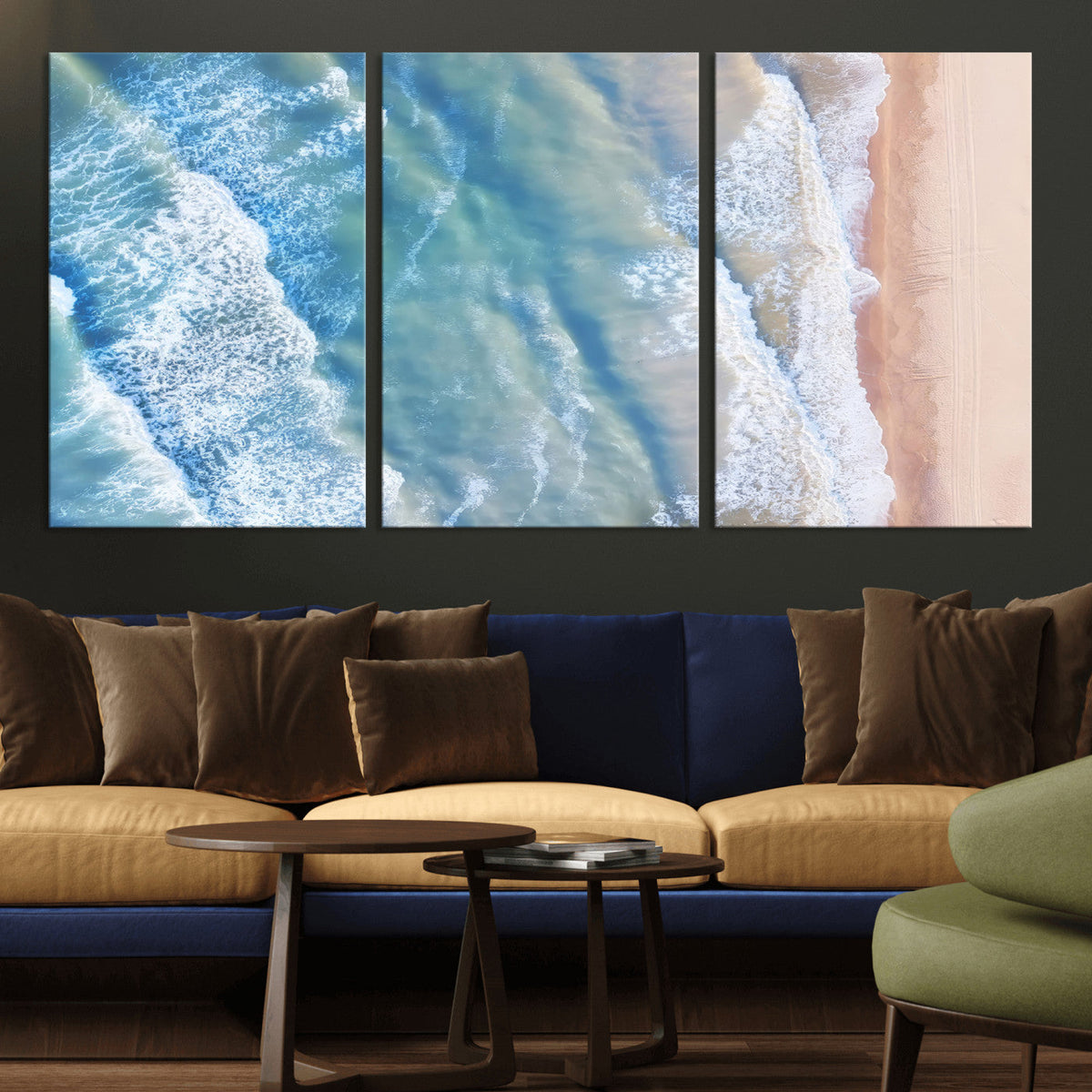 Aerial Ocean View Wall Art Canvas Print – Framed Soft Blue