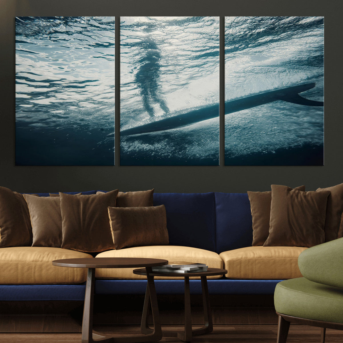 Underwater Surf Wall Art – Framed Ocean Wave Canvas Artwork,