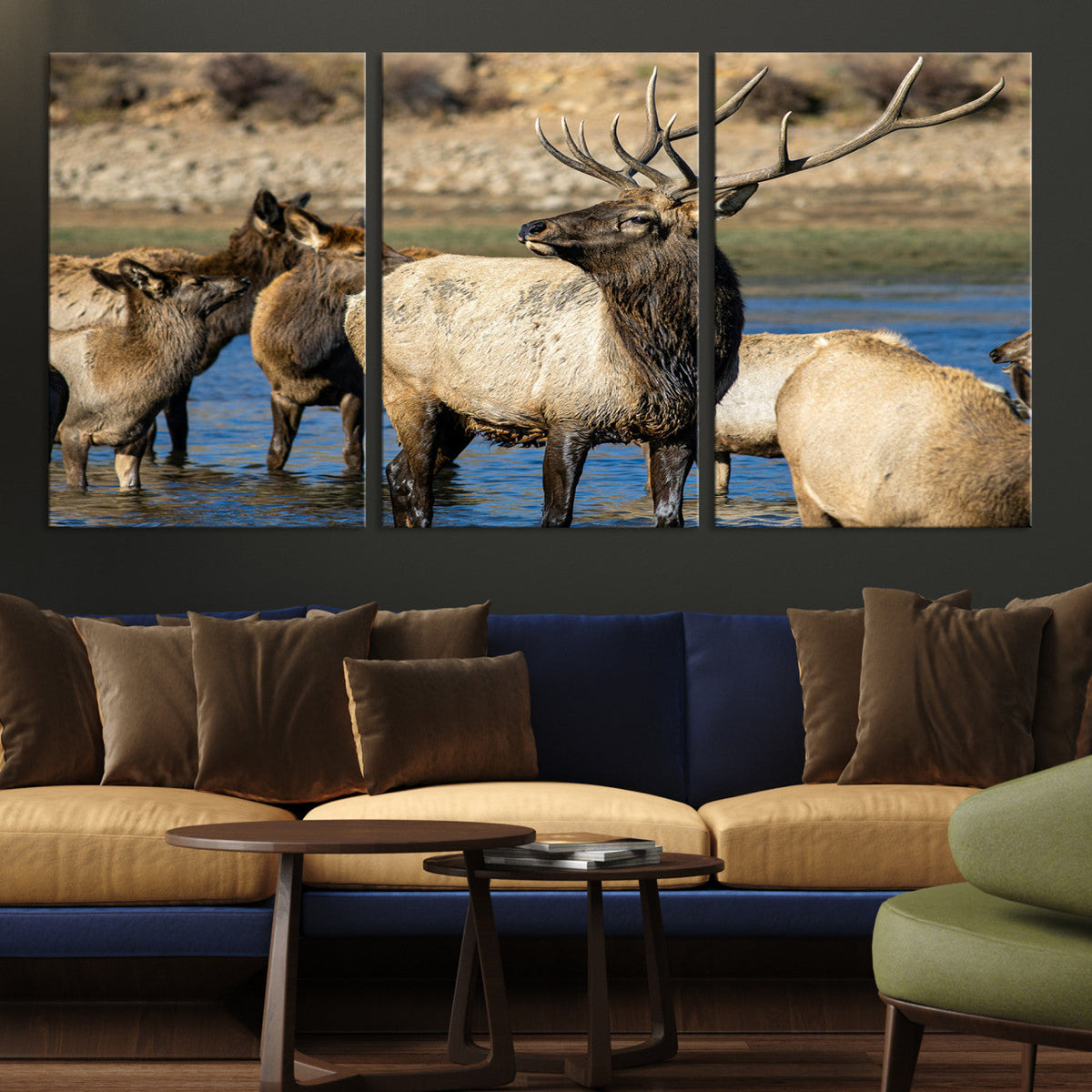 Wild Elk Wall Art Canvas Print – Framed Neutral Wildlife