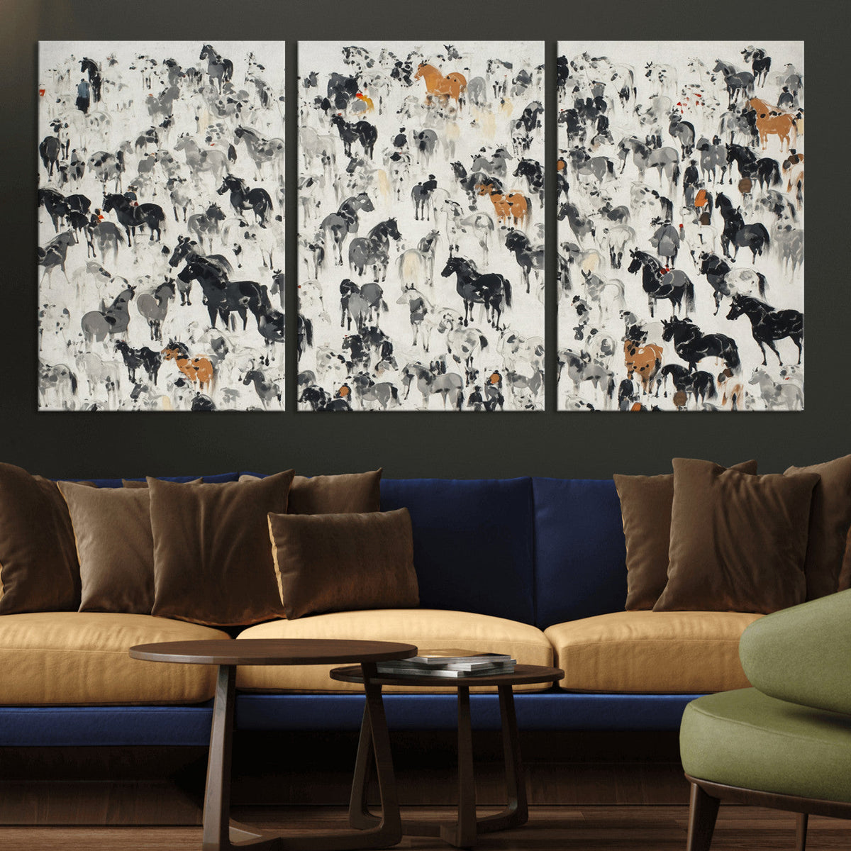 Wild Horse Stampede Wall Art Canvas Print – Monochrome