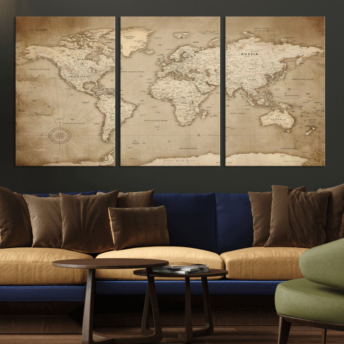Colorful Watercolor World Map Canvas Wall Art – Framed