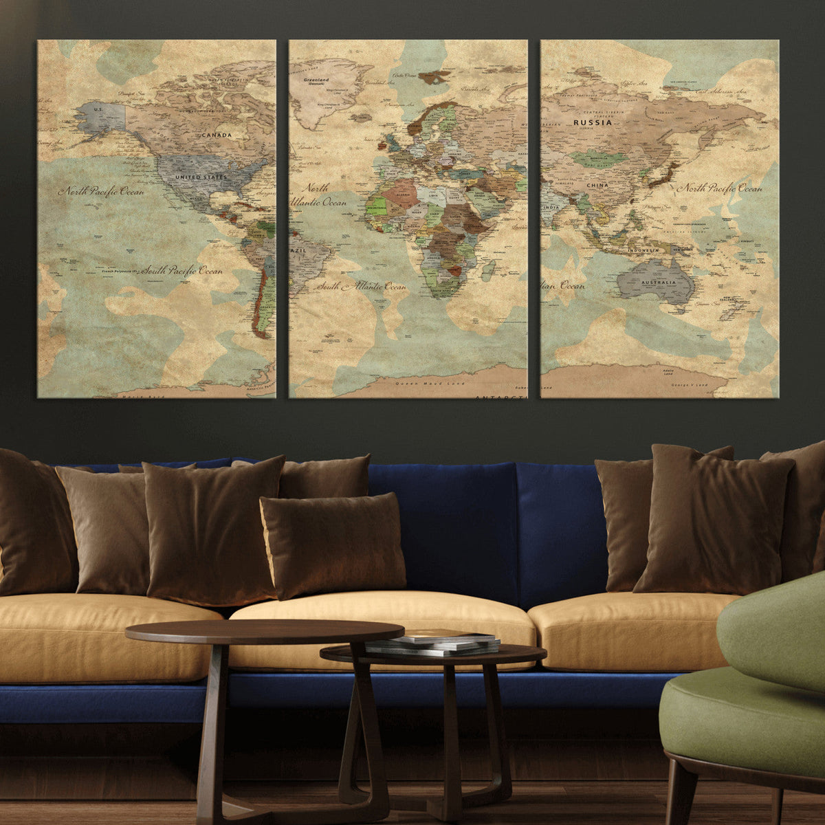 Vintage World Map Wall Art | Ready to Hang and Framed