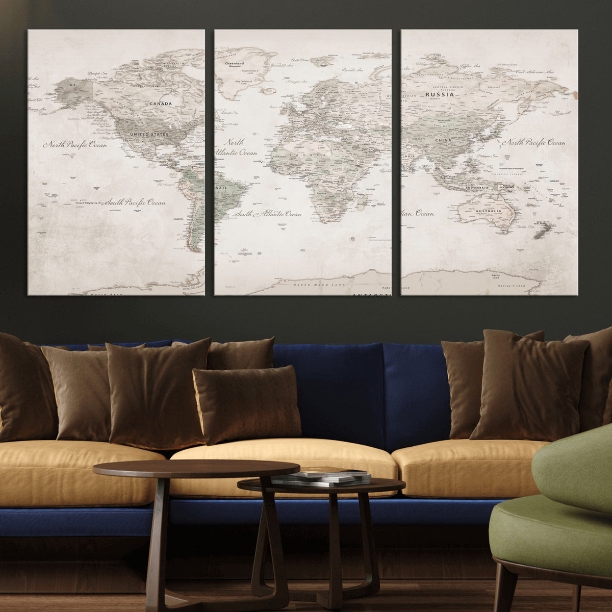 Antique Style World Map Canvas Print - Vintage Detailed