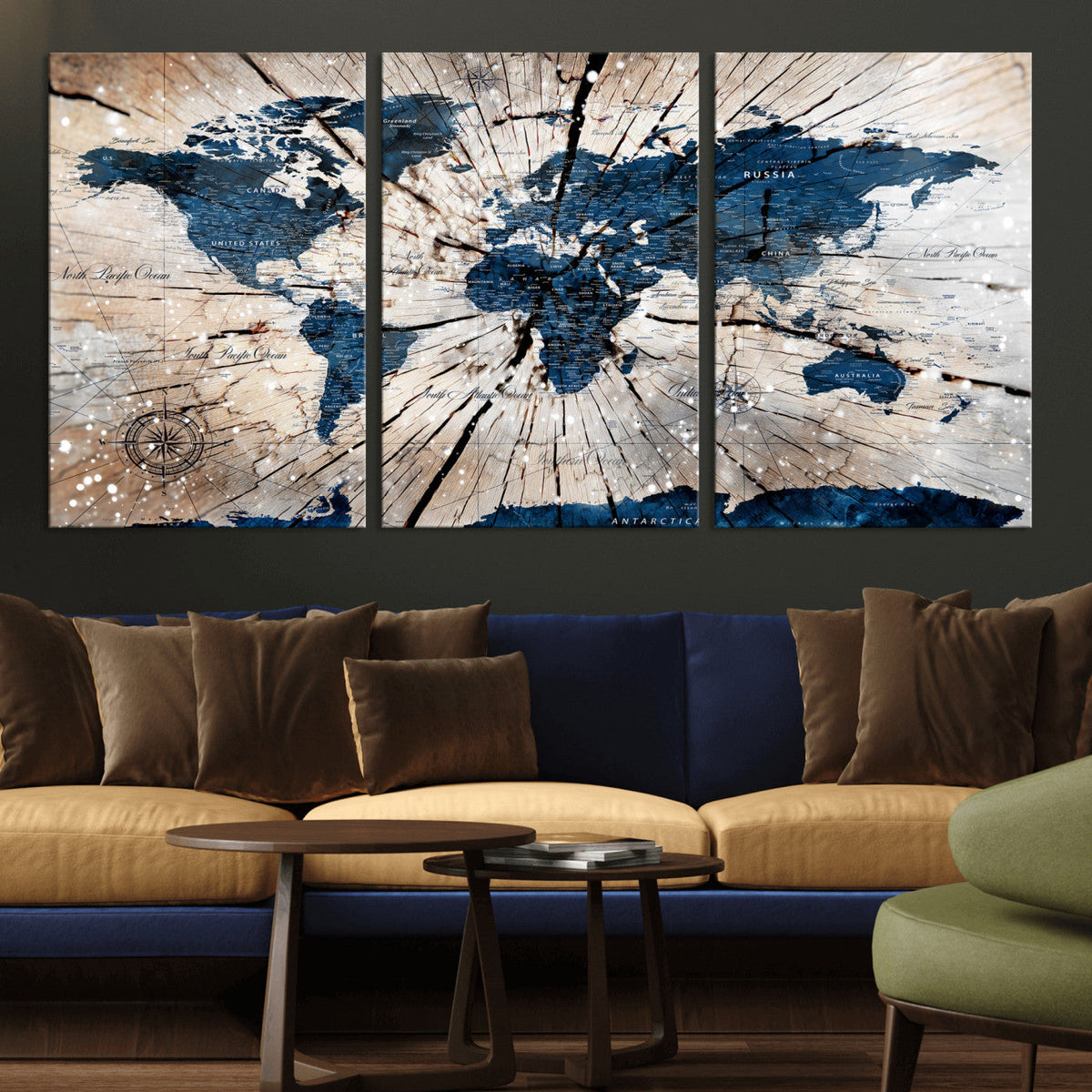 Rustic World Map Canvas Print – Framed Wall Art for Couples,