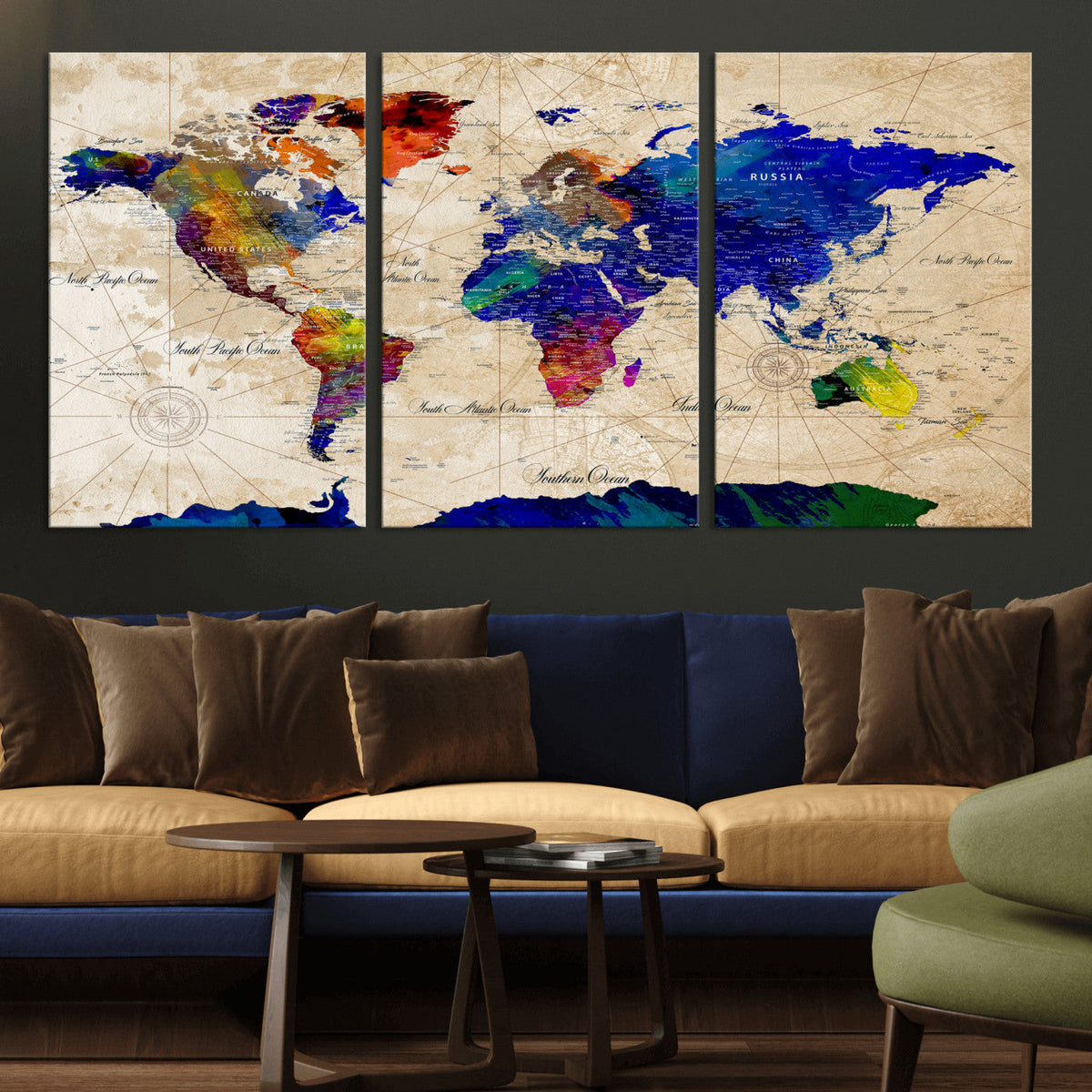Watercolor World Map Canvas Print – Framed Wall Art for