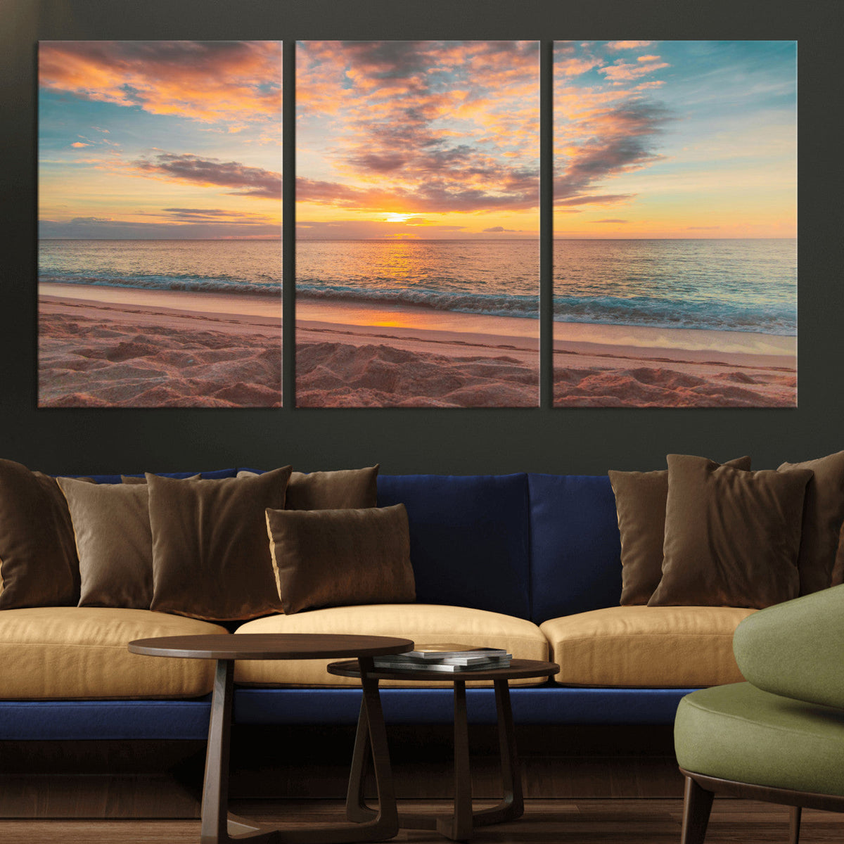 Sunset Beach Wall Art Canvas Print – Soft Coastal