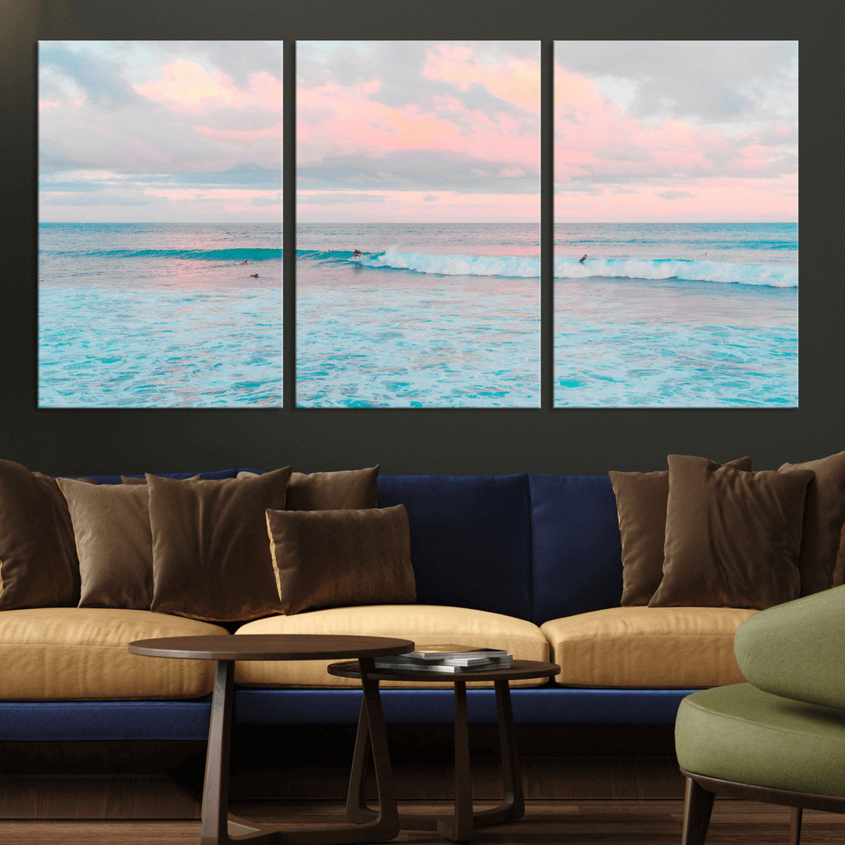 Ocean Wave Wall Art Canvas Print, Pastel Surf Seascape