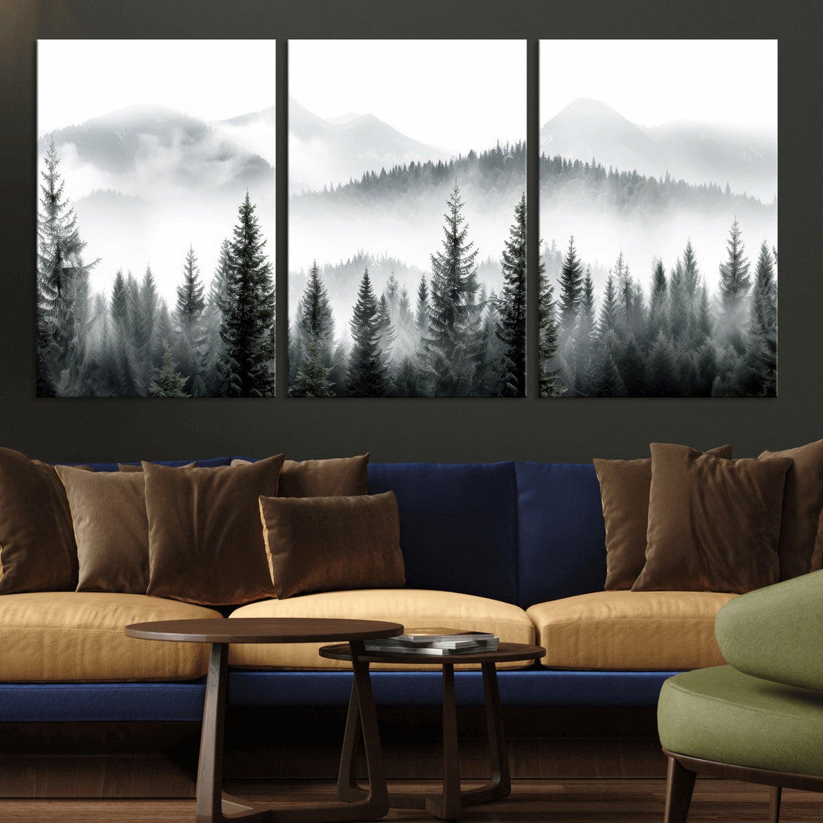 Misty Pine Forest Mountain Landscape Wall Art Canvas Print