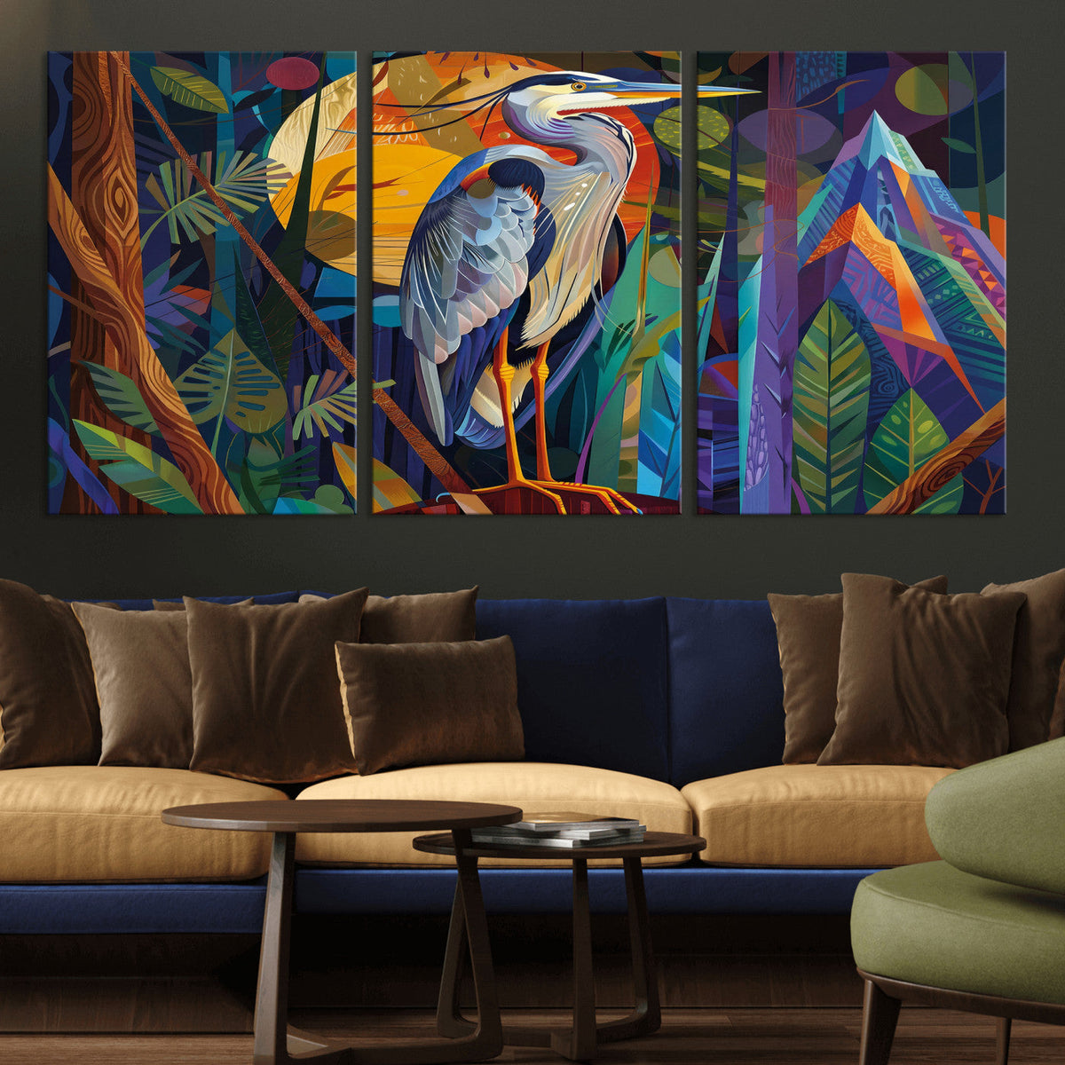 Colorful Heron Wall Art Canvas Print Tropical Bird Abstract
