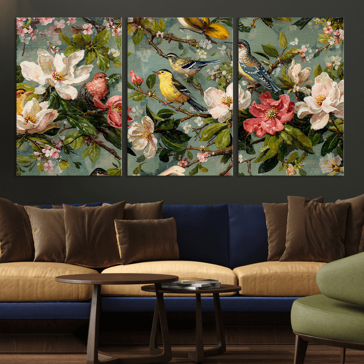 Vintage Birds and Flowers Wide Wall Art: Extra Large