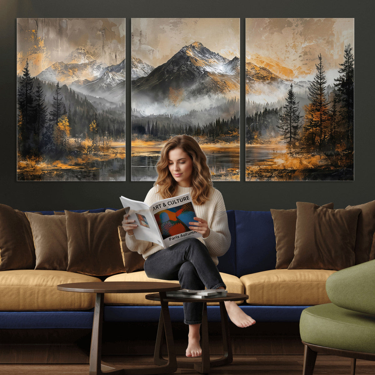 Mountain Lake Canvas Wall Art — Rustic Forest Landscape