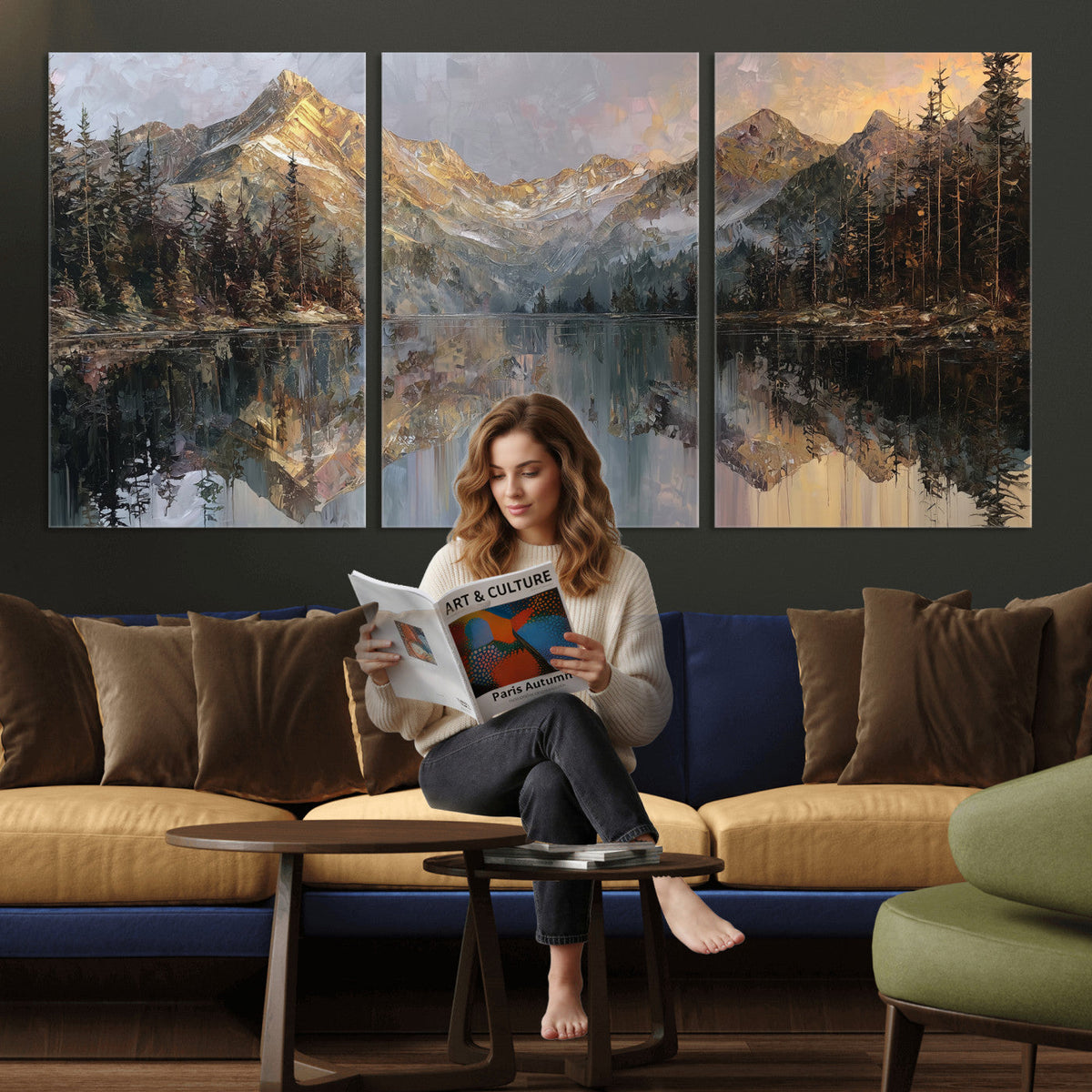 Drip Style Forest Lake Gold Art — Abstract Expressionist