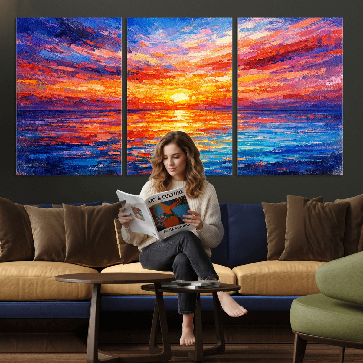 Colorful Knife Ocean Sunset Canvas — Orange Pink Teal