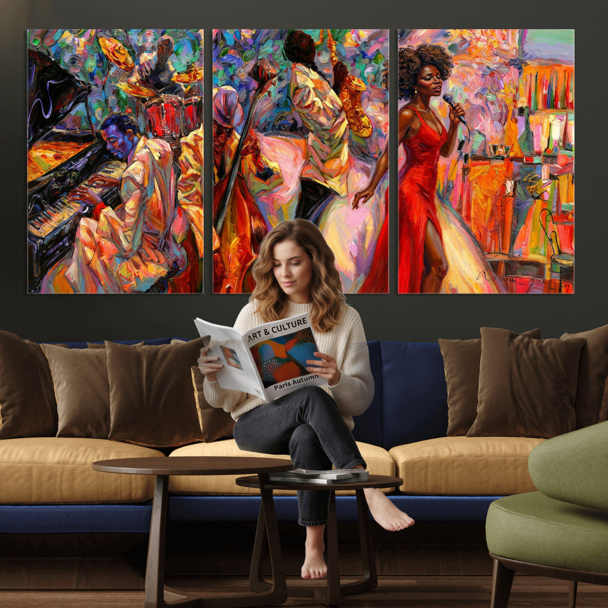 African American Jazz Singer Canvas Art — Red Dress Black