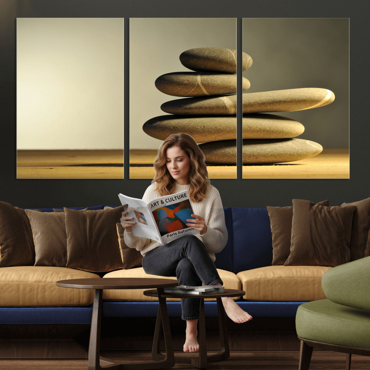 Zen Stone Wall Art Canvas Print, Balanced Rock Stack Framed