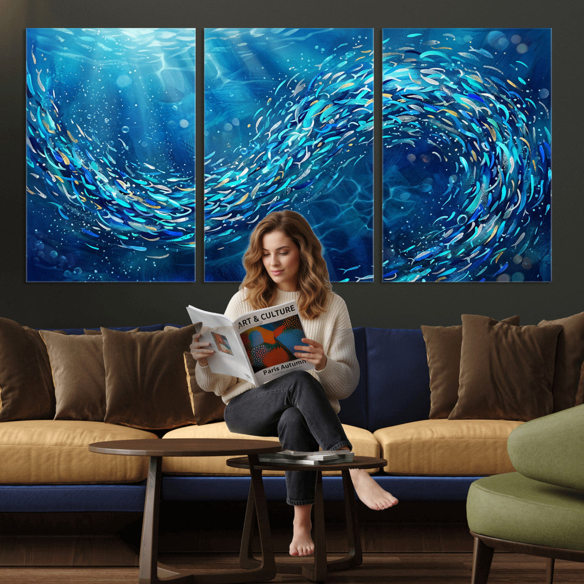 School of Fish Canvas Print | Blue Ocean Underwater Wall Art