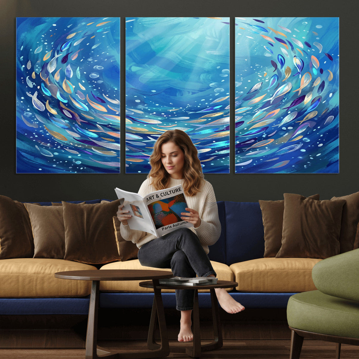 School of Fish Canvas Print | Blue Ocean Underwater Wall Art