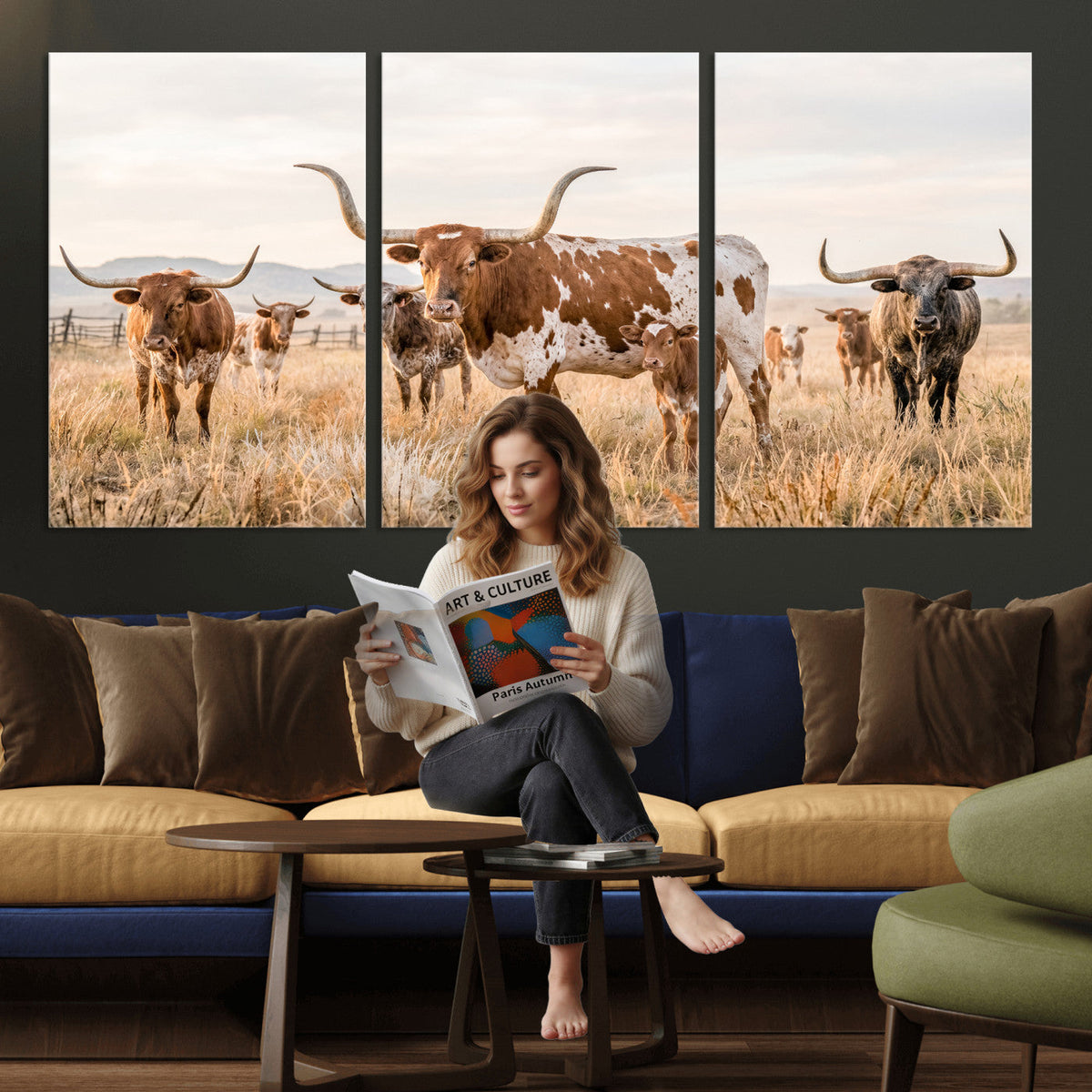 Texas Longhorn Canvas Wall Art, Rustic Farm Animal Photography Print, Farmhouse Country Decor, Western Ranch Art