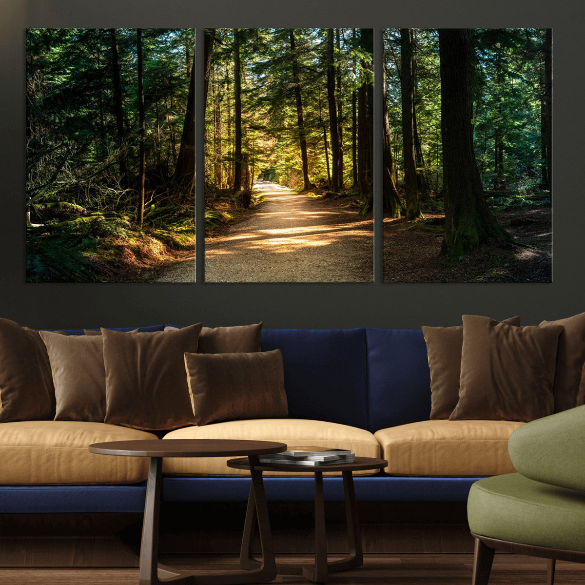 Sunlit Forest Pathway Canvas Print | 3 Panel Large Nature
