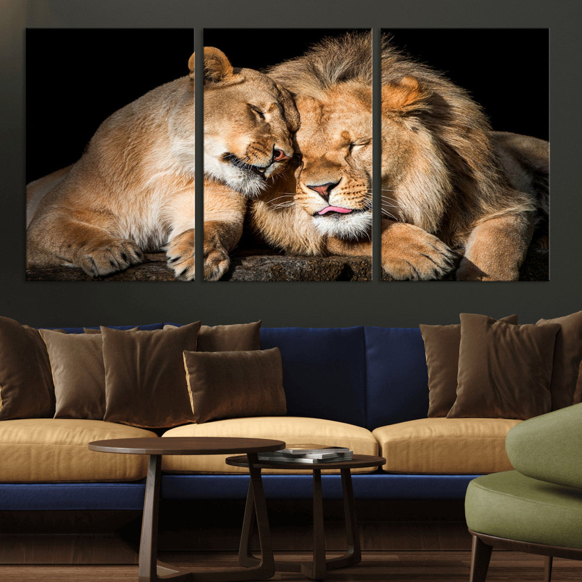 Lion and Lioness Wall Art Canvas Print – Framed African