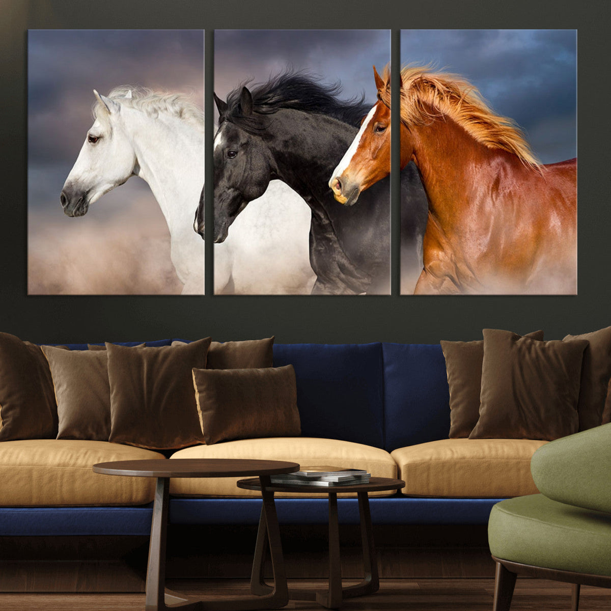 Animal Wall Art Three Horses Farmhouse Art Canvas, Framed