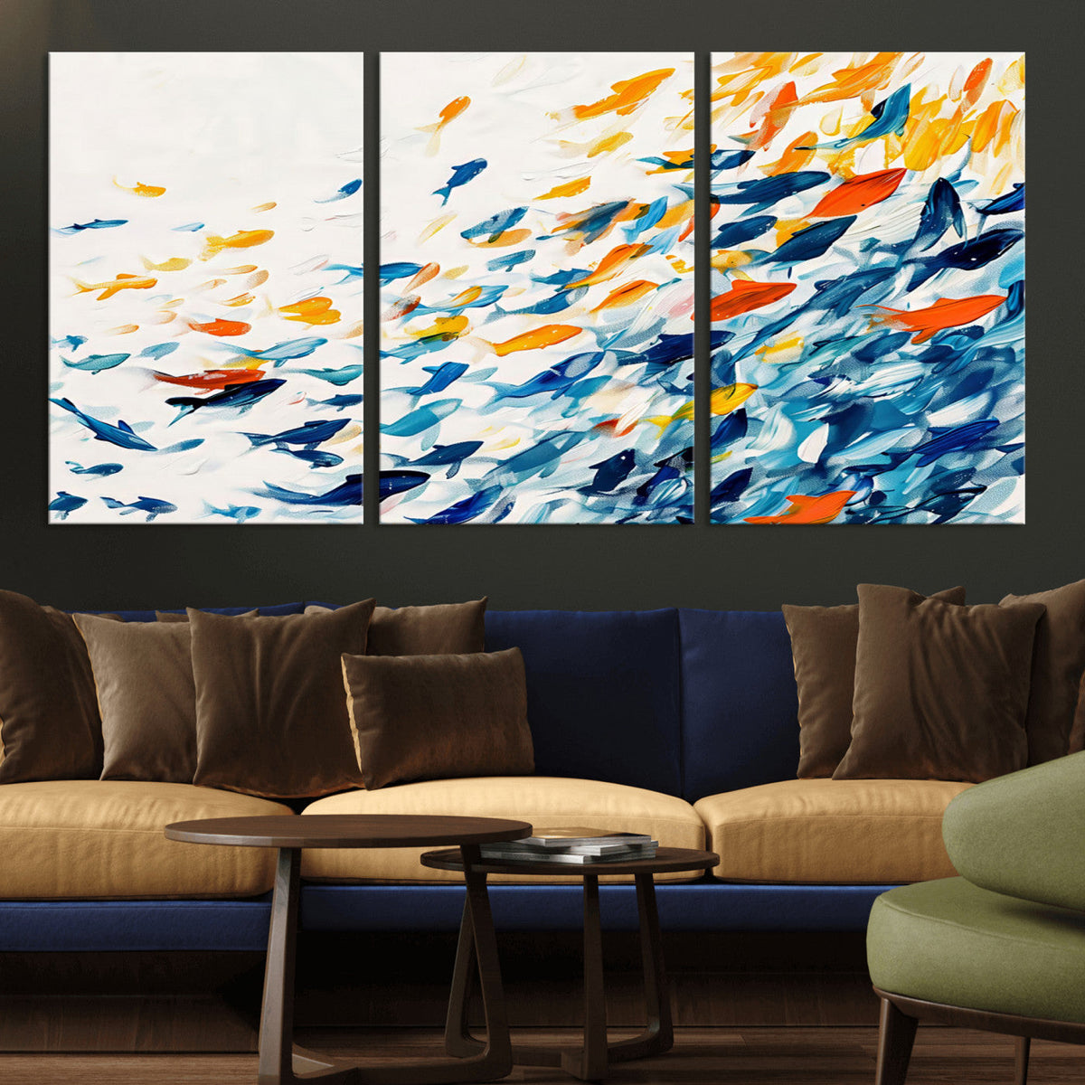 Abstract Fish Shoal Wall Art Canvas Print, Colorful Fish