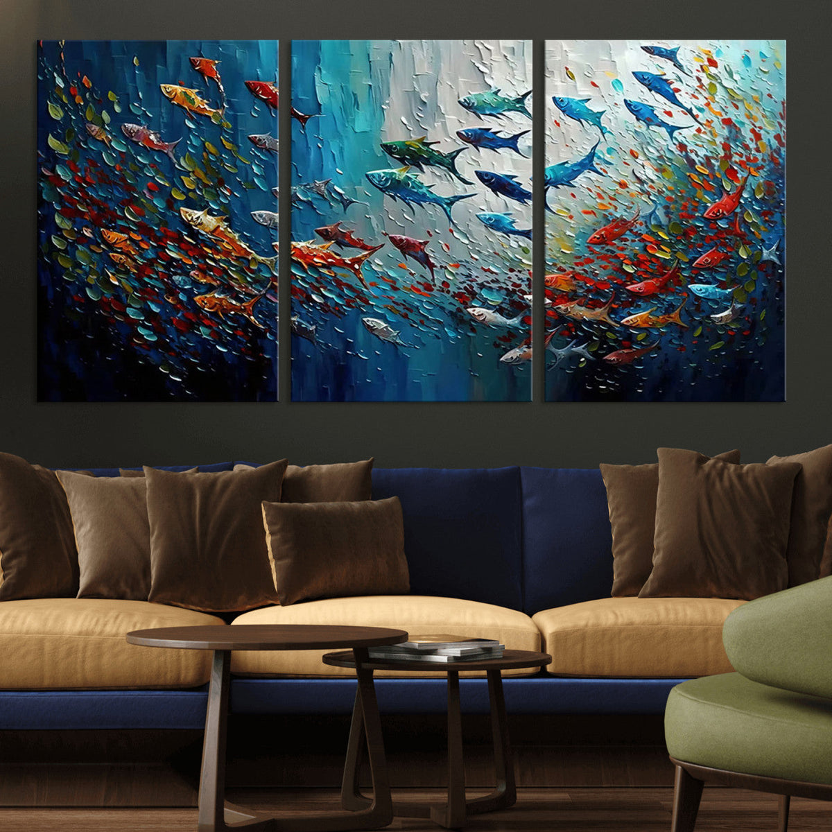 Modern Abstract Fish Shoal Wall Art Canvas Print, Colorful