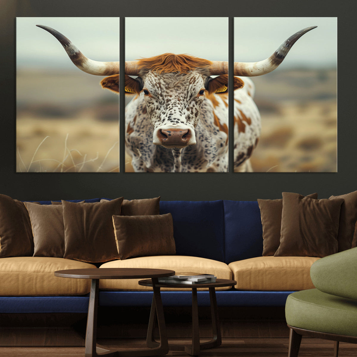 Texas Cow Longhorn Wall Art Canvas Print for Farm House Wall