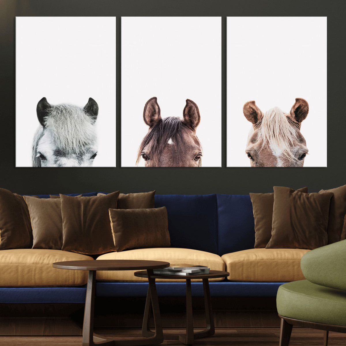 Horse Wall Art - Minimalist Horse Triptych Wall Art – Modern