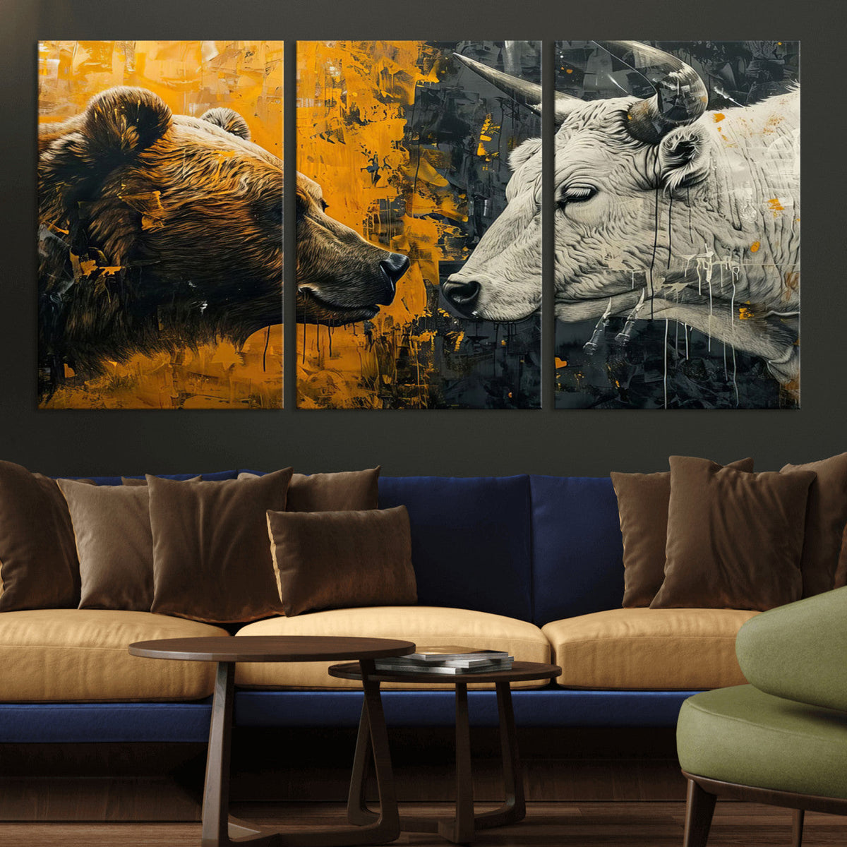 Bear and Bull Wall Art Canvas Print – Abstract Animal