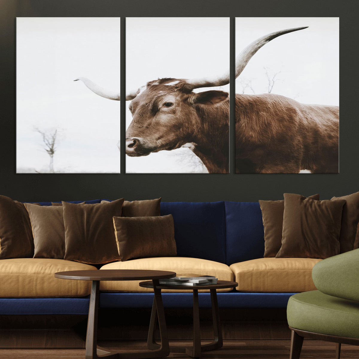 Rustic Bull Wall Art Canvas Print – Modern Longhorn