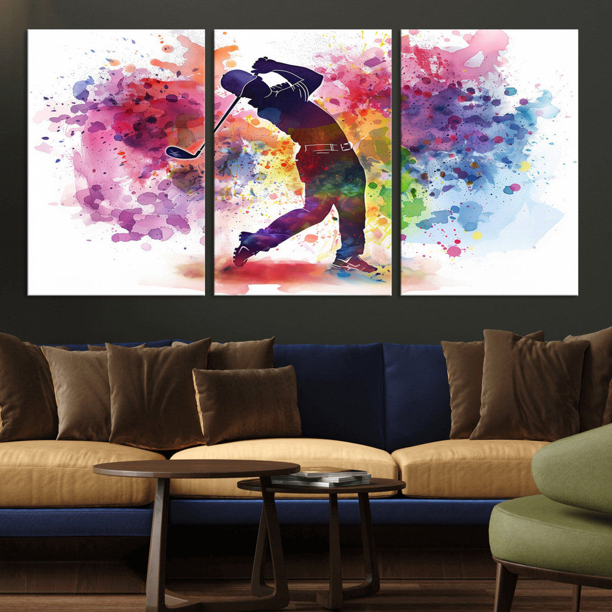 Colorful Golfer Swing Wall Art Canvas Print - Ready to Hang,