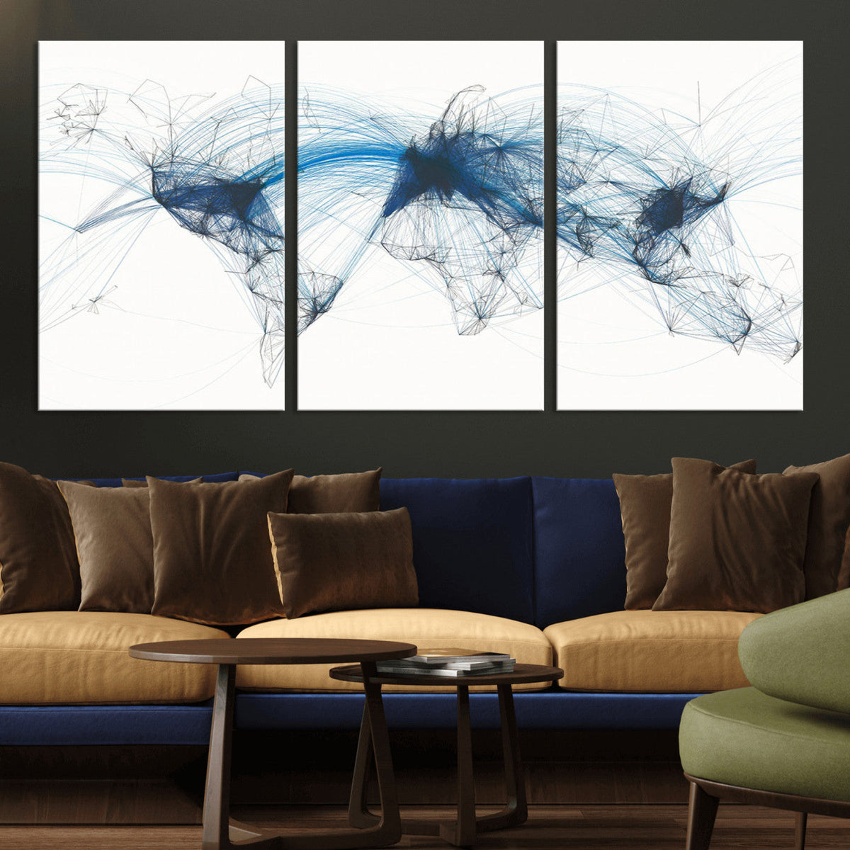 Flight Route Map Wall Art Canvas Print, Abstract Air Traffic