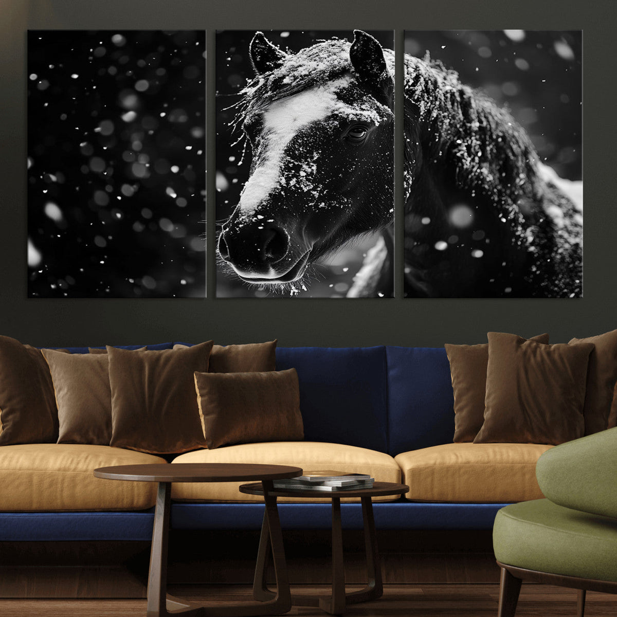 Winter Horse Wall Art | Black and White Horse Print | Ready