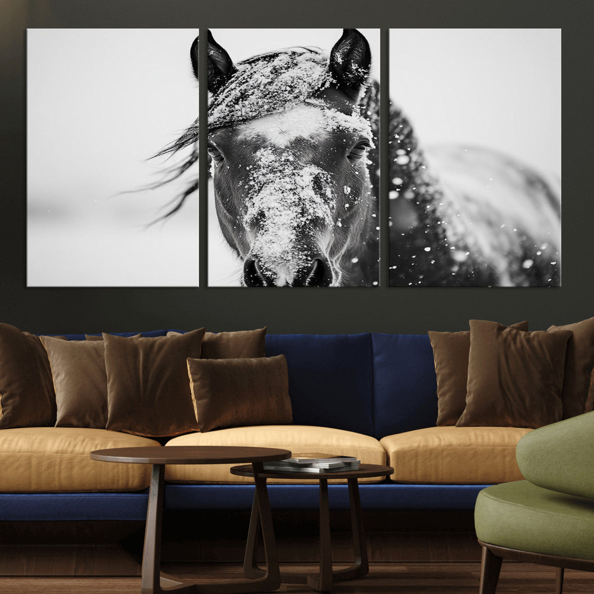 Western Wall Art | Black and White Winter Horse Wall Art |