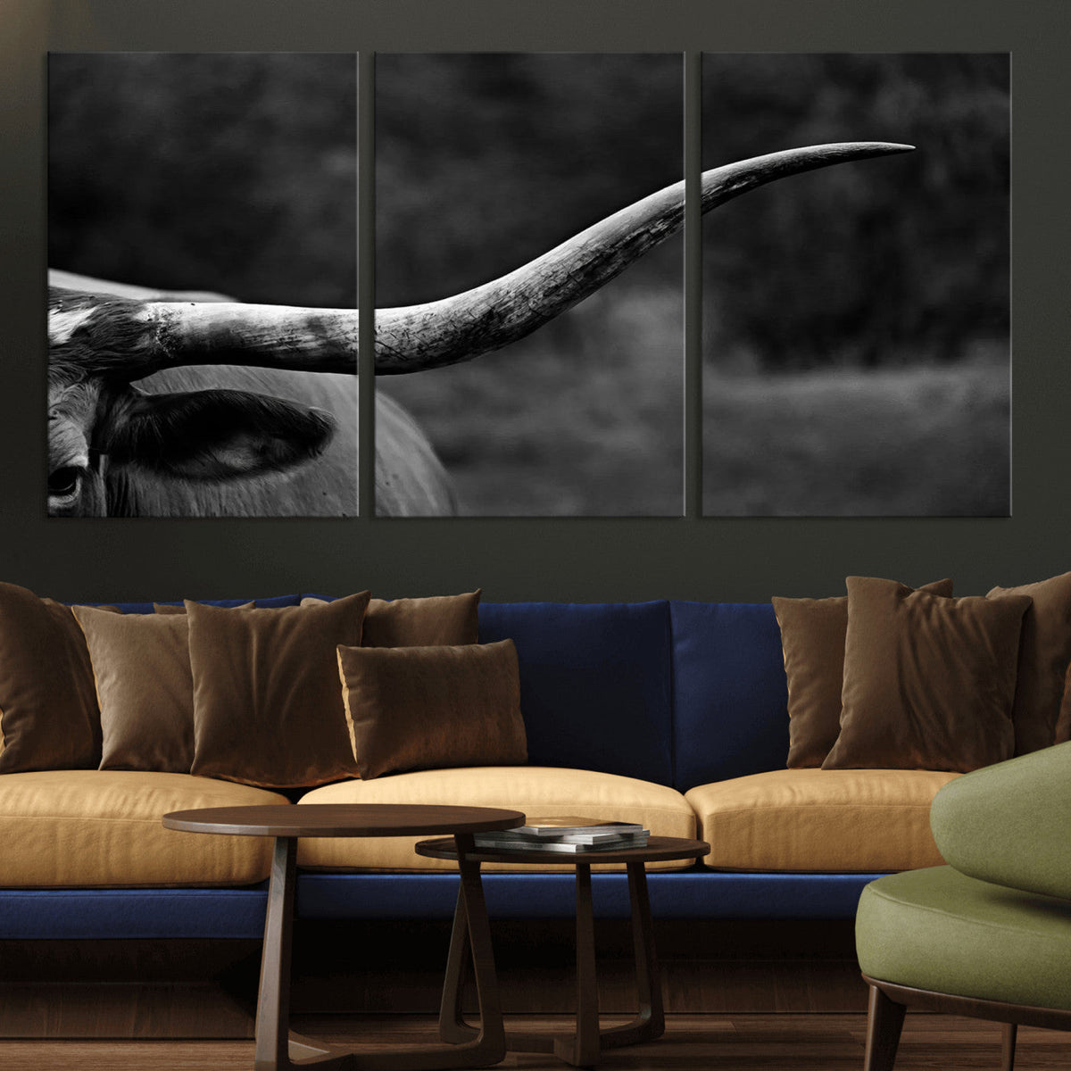 Cow Longhorn Wall Art | Black and White Print | Ready to