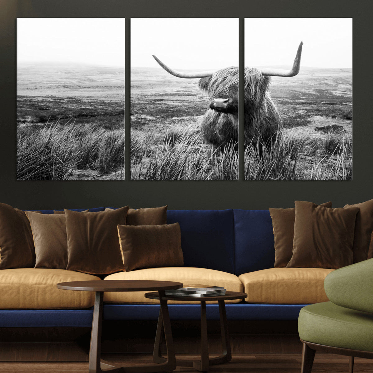 Scottish Highland Cow Wall Art | Black and White Canvas