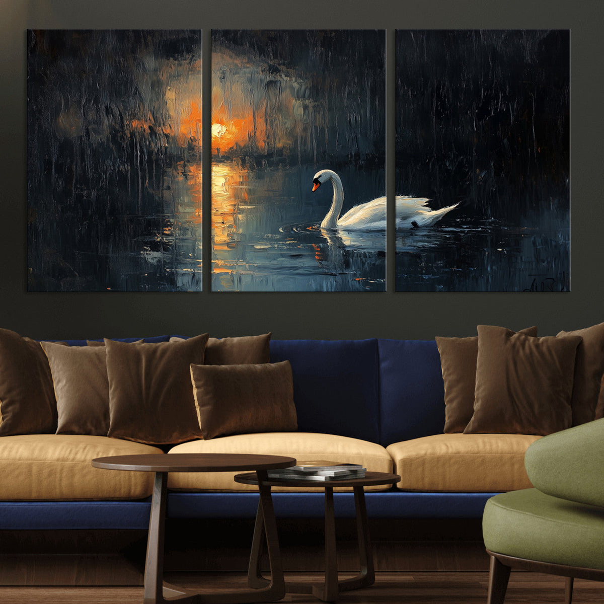 Abstract Swan on Water Wall Art Canvas Print - Elegant
