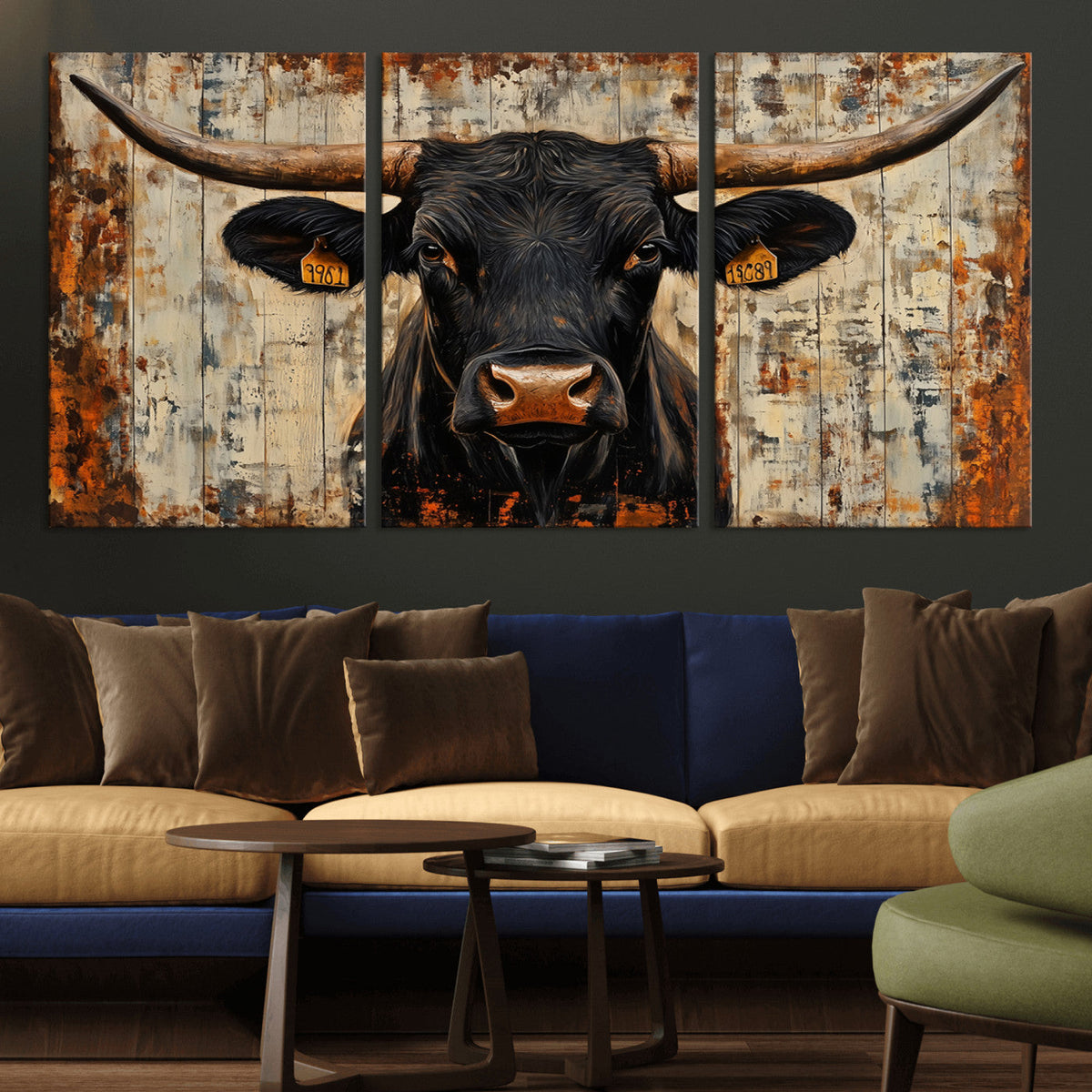 Rustic Texas Artwork Wall Art Canvas Print - Abstract Cow