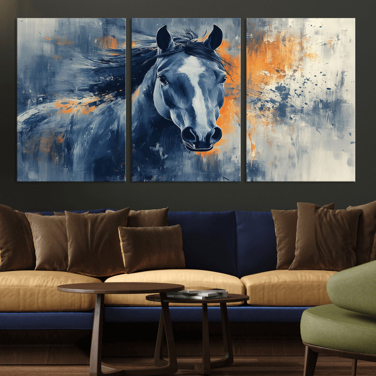 Abstract Blue Horse Wall Art Print Canvas | Horse Wall Art