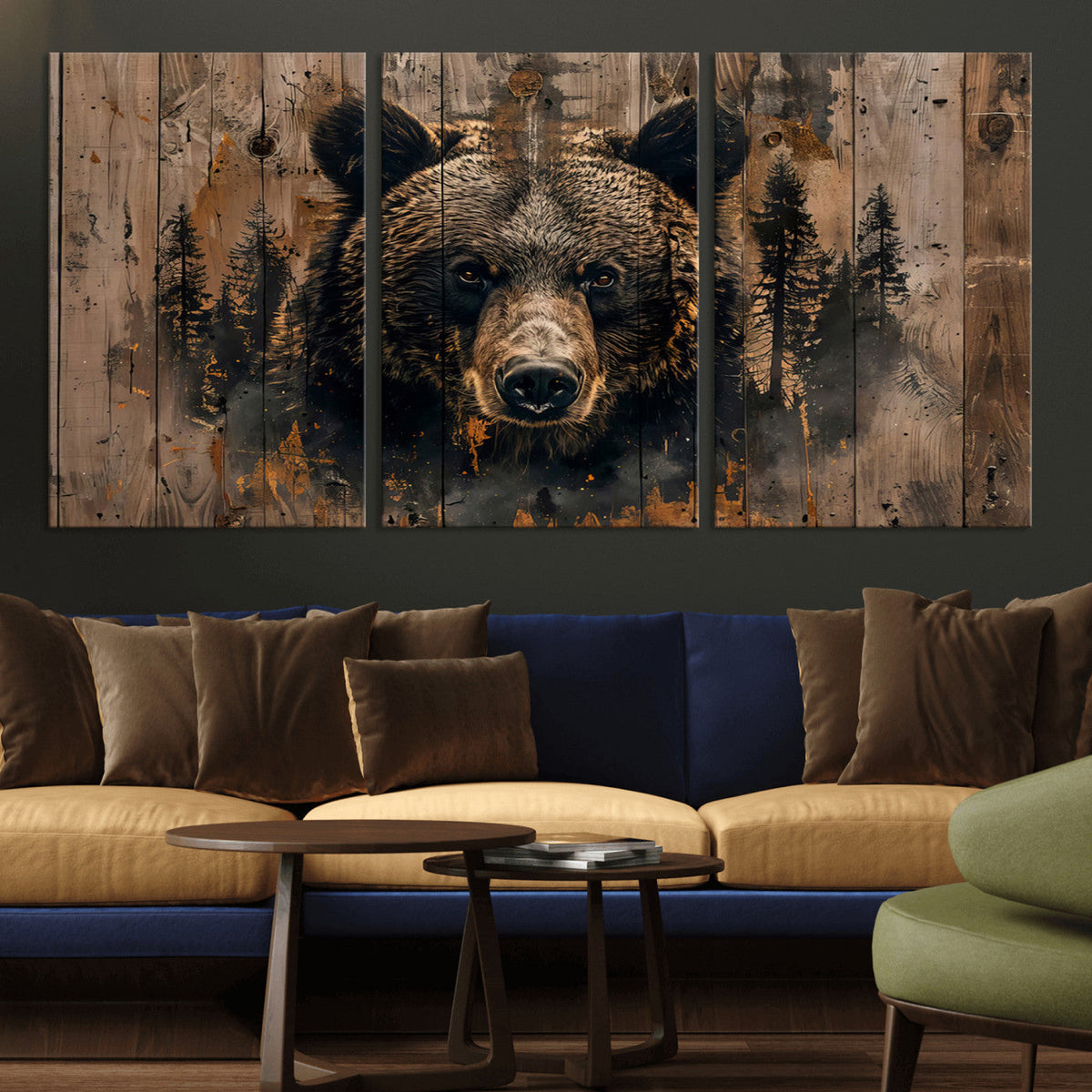 Rustic Grizzly 399 Wall Art | Triptych Canvas Print | Rustic