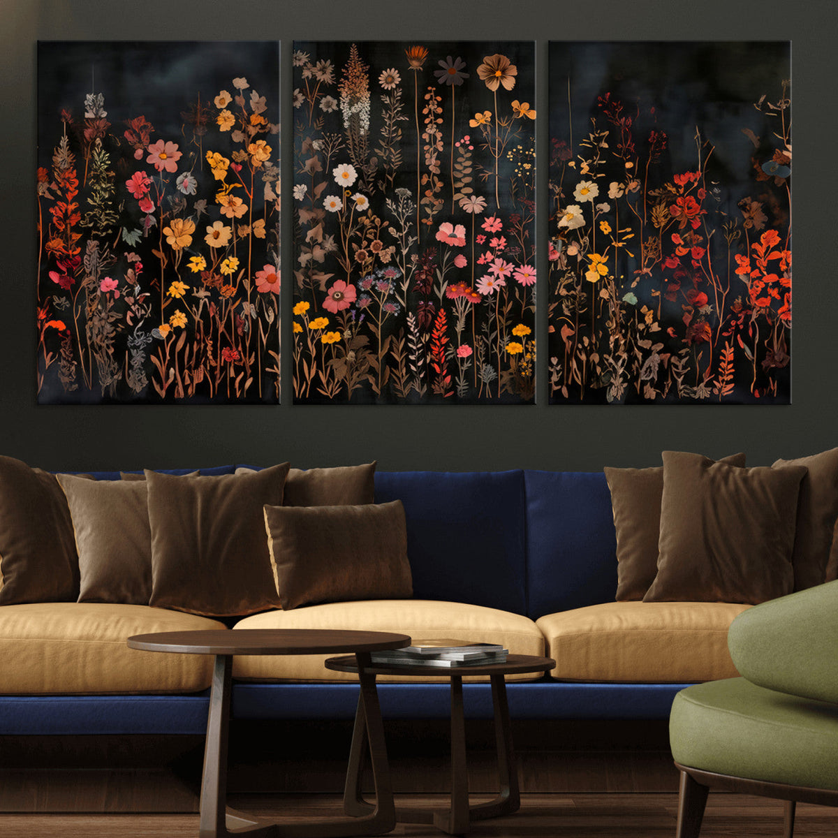Large Floral Painting Print Illustration Flowers Canvas Wall