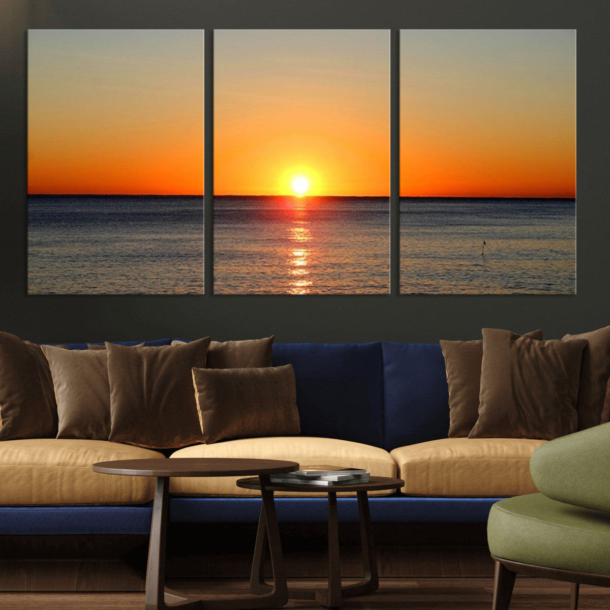 Golden Horizon Sunset Over Ocean Wall Art Canvas Print –