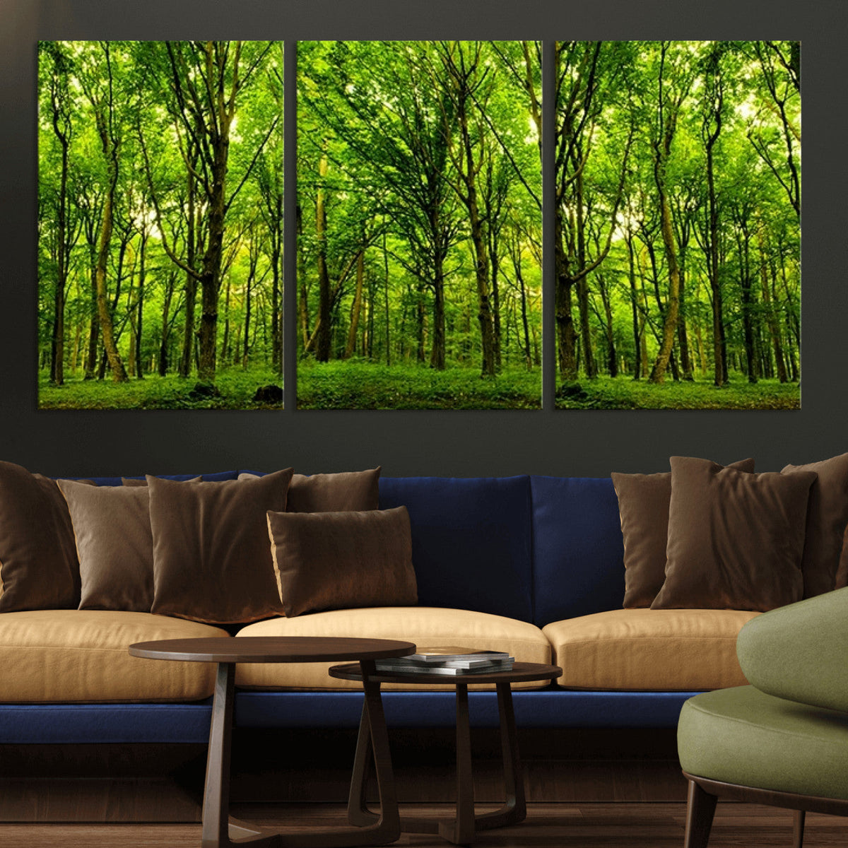 Lush Green Forest Canvas Print | 3-Panel Forest Wall Art |