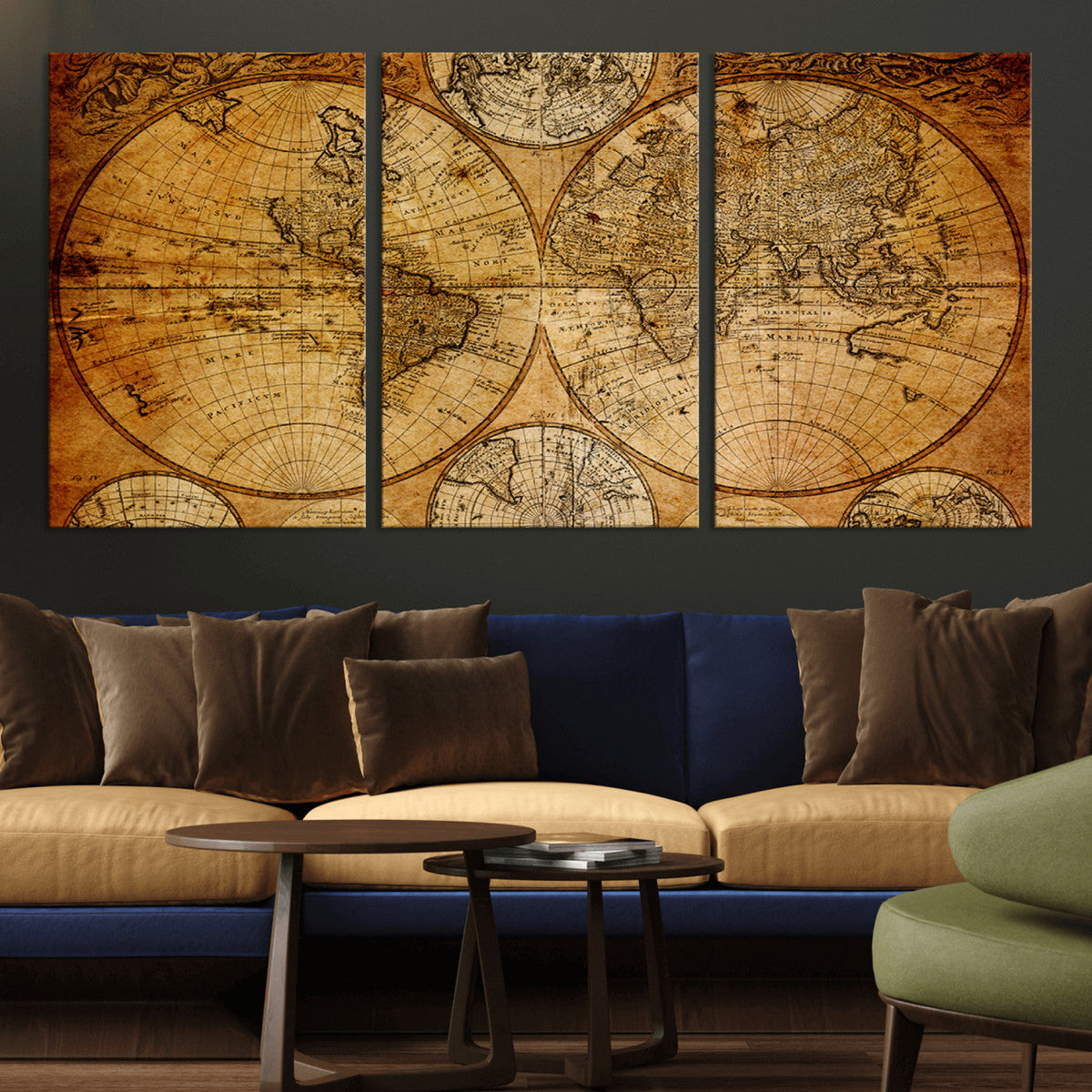 Vintage World Map Canvas Print – Antique Push Pin Travel