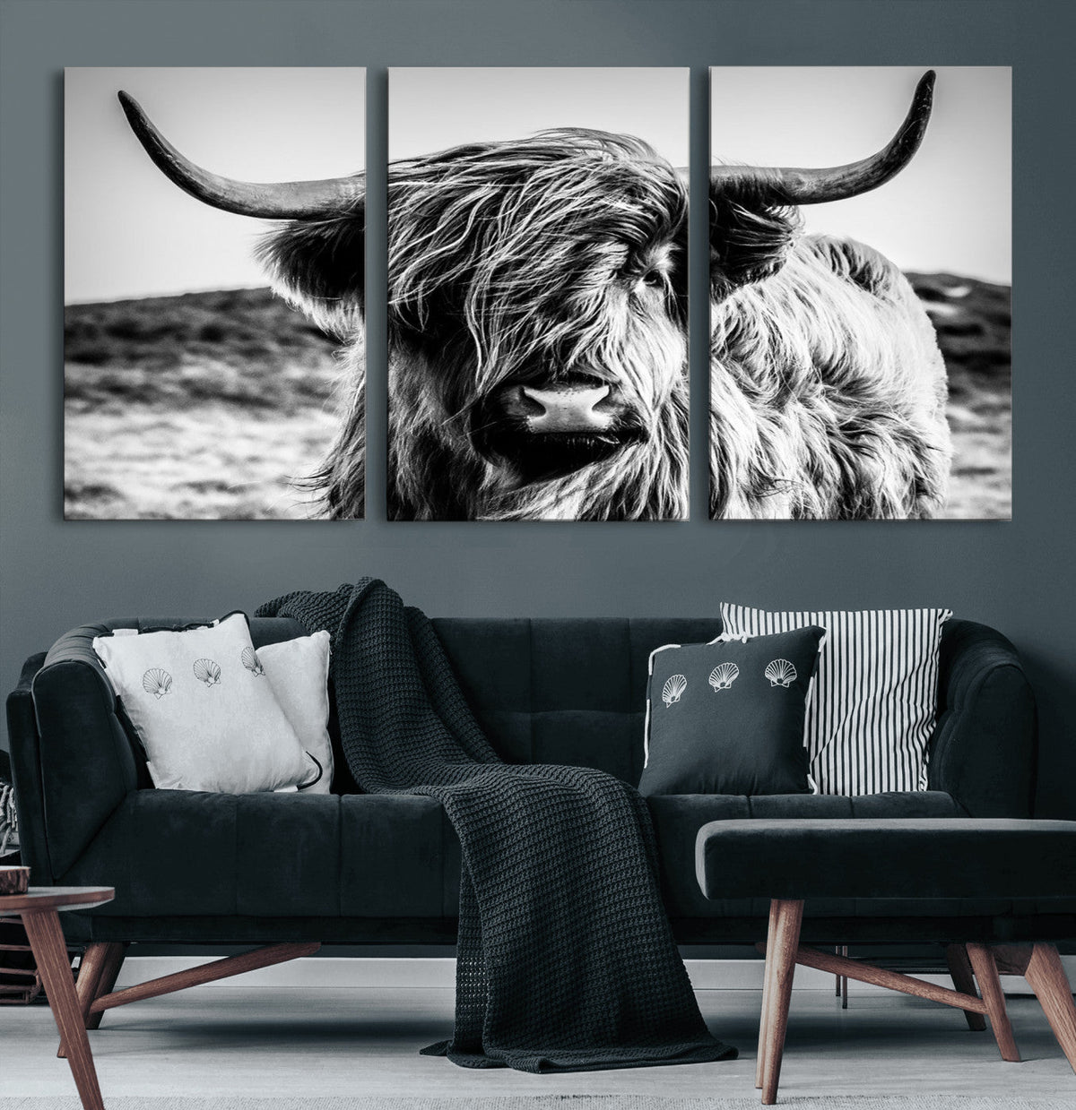Black and White Scottish Cow Canvas Wall Art Highland Cattle